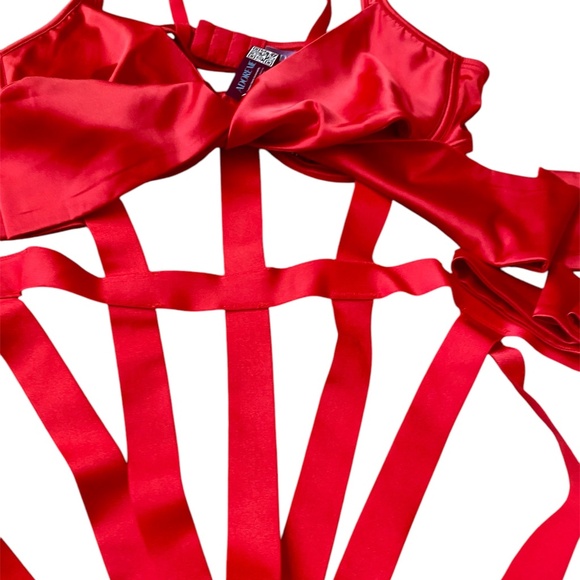NWT Adore Me Ivana Women's Bodysuit Lingerie Satin Bow tie Underwire Red Strappy - Picture 7 of 11